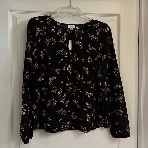 J CREW MERCANTILE Tops - J CREW MISSES KEYHOLE BLOUSE BLACK/FLORAL SIZE MEDIUM NWT!